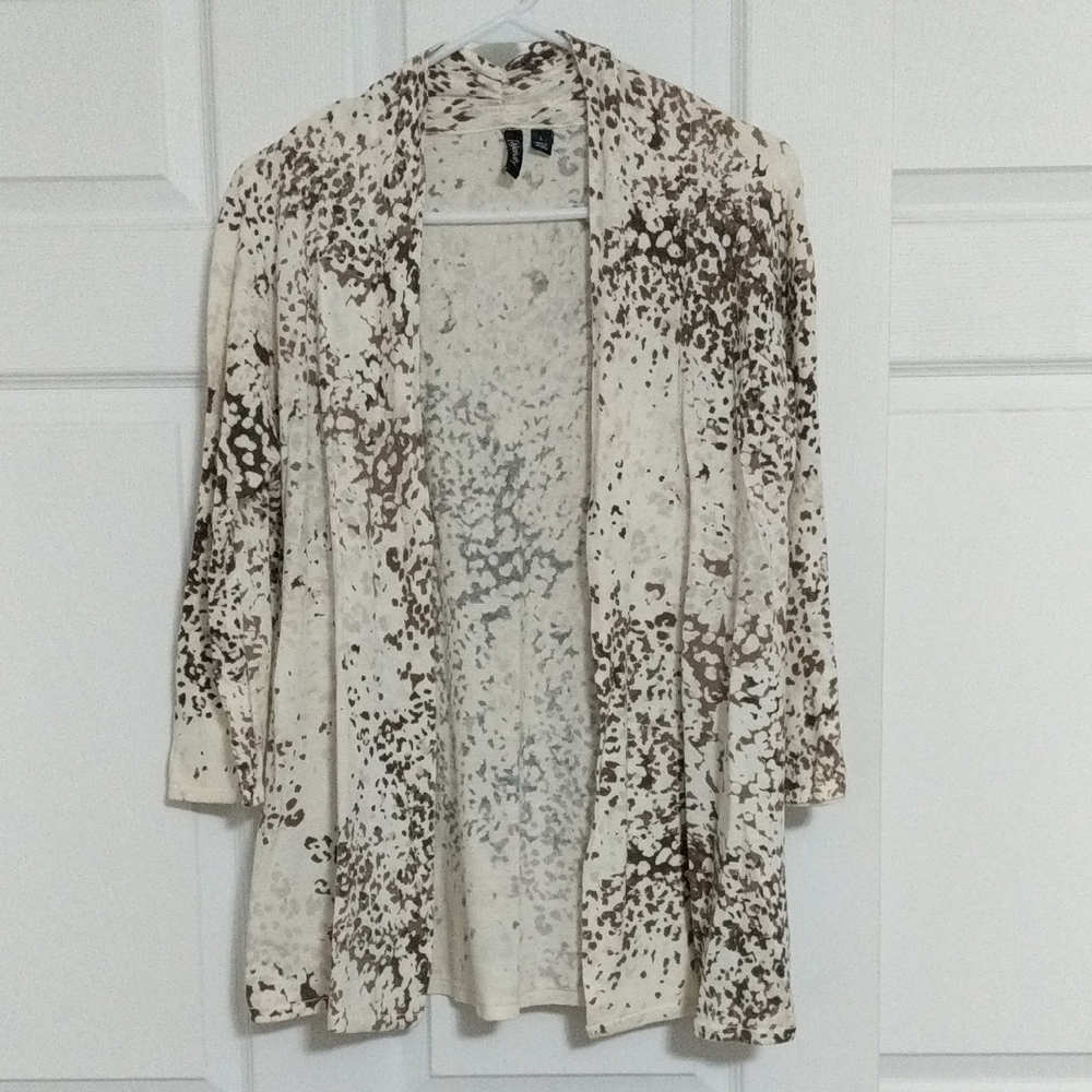 Relativity Women's Cream and Brown Open Front Cardigan. Size: Large